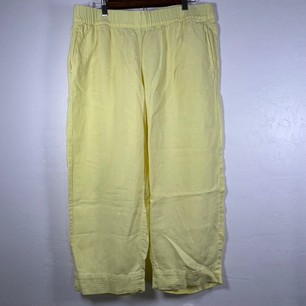 Pure Jill J Jill Yellow Garment Dyed Linen Crop Pants Wide Leg Pintuck Hem L